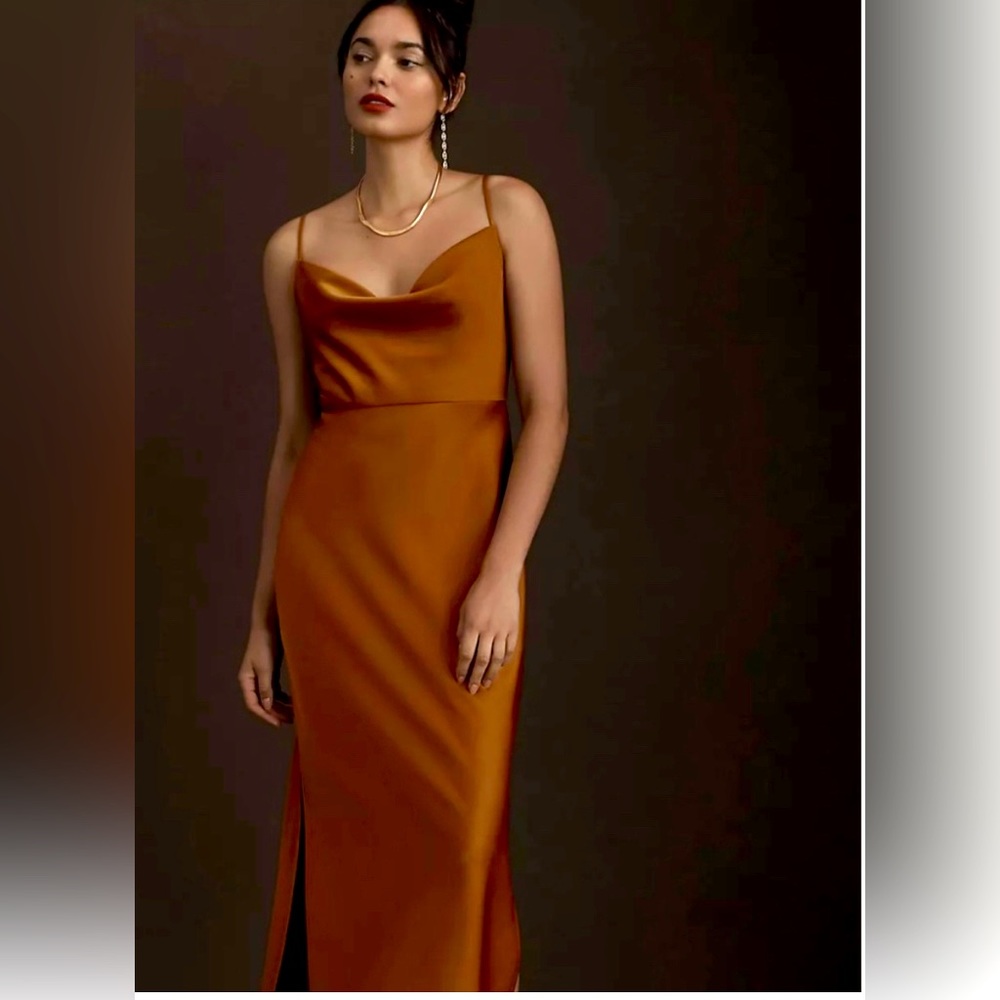 BHLDN Cali Satin Cowl-Neck Midi Slip Dress - new with tags